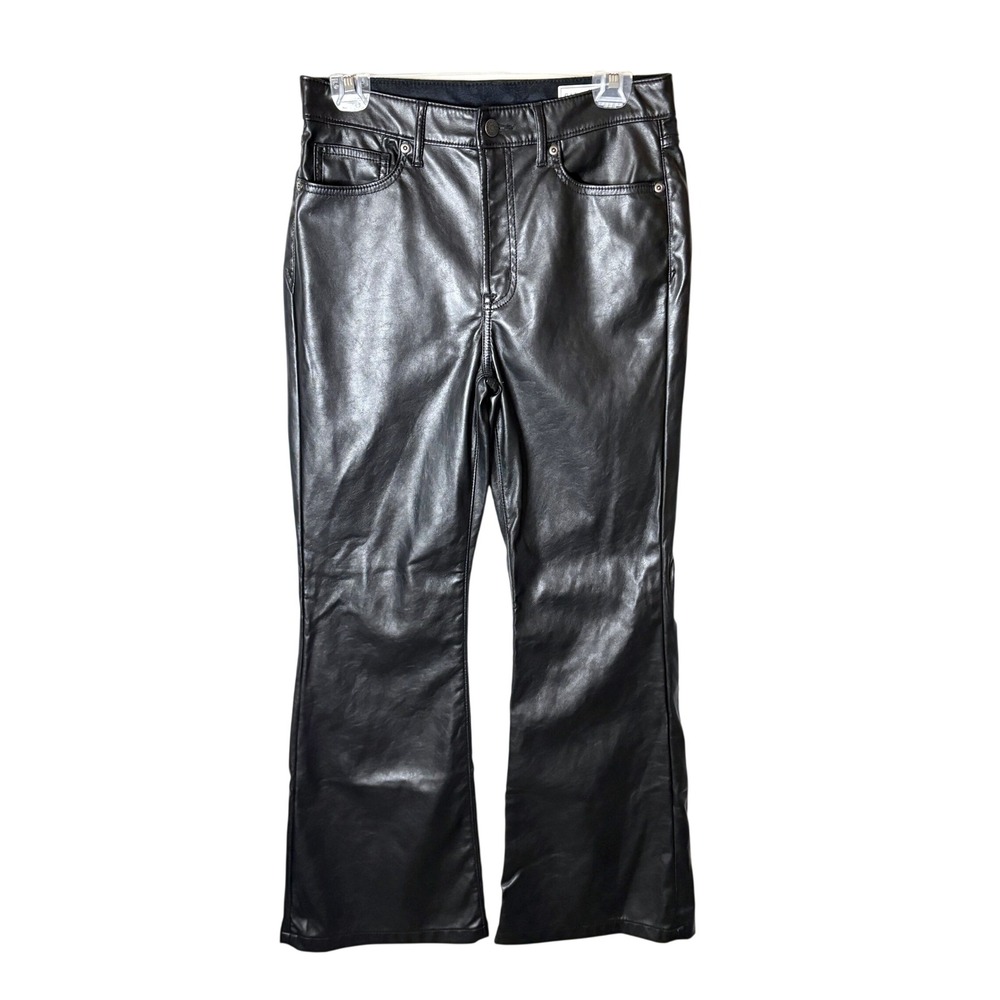 Gap Vegan Leather '70s Flare Pants Womens 8 Petite Black High Rise Edgy 406761